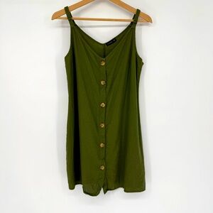 Cotton On Women’s Mini Skater Dress Size‎ M Olive Green Preppy Basic Button Down
